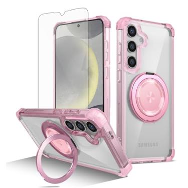 Imagem de Capa de celular para Samsung Galaxy S24 Plus/S25 Plus S24+ S25+ 5G com protetor de tela de vidro temperado, suporte magnético, suporte de anel, capa protetora transparente para celular S24Plus 24S + S