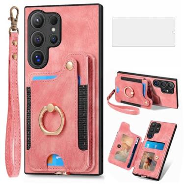 Imagem de Capa de telefone para Samsung Galaxy S25 Ultra 5G capa carteira com protetor de tela de vidro temperado e alça de pulso RFID suporte para cartão de crédito anel suporte S25Ultra 25S S 25 25Ultra 6,9
