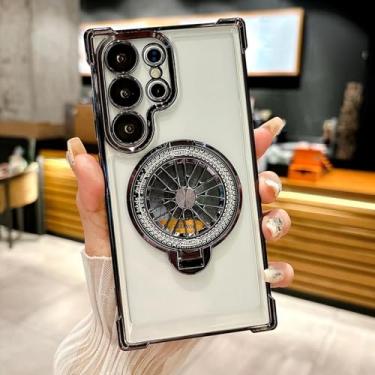 Imagem de Suporte giratório para giroscópio com revestimento magnético transparente, capa à prova de choque com carregamento sem fio (para Samsung S25Plus/preto)