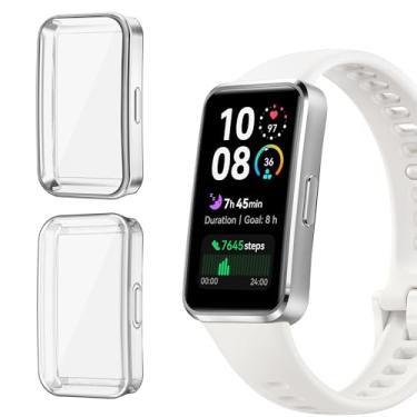 Imagem de HAOZHI 2Peças Película Protetora Compatível com Huawei Band 10 9 8,Capa Capinha Bumper Case para Huawei Band 10,9,8 Protetor de Tela (Prata+Transparente)