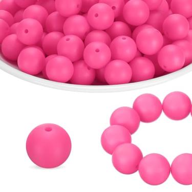 Imagem de HARFINGTON 65 peças de contas de silicone 15 mm contas focais redondas de borracha a granel para canetas, chaveiro, pulseira, colar, artesanato, faça você mesmo, rosa vermelha