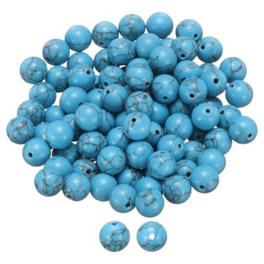 Imagem de HARFINGTON 100 peças de contas de pedra natural 10 mm azul turquesa redonda pedra preciosa solta contas verdadeiras genuínas bolas lisas contas para fazer joias, pulseiras, colar, brincos, faça você