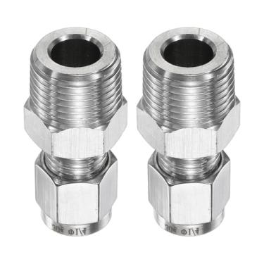 Imagem de HARFINGTON 2 peças de encaixe de compressão tubo de 1/10.2 cm OD x 3/20.3 cm NPT rosca macho de aço inoxidável acoplador reto adaptador de tubos de compressão conector para óleo gás água