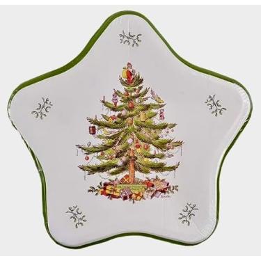 Imagem de Spode Pratos de papel descartáveis para sobremesa ou almoço em forma de estrela de árvore de Natal, conjunto de 16