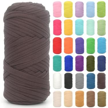 Imagem de Camiseta para crochê, café escuro, tecido grosso, elástico, fio de crochê para iniciantes, bolsa de tricô à mão, cesta/porta-copos / artesanato faça você mesmo/decoração de casa 200 g (café escuro