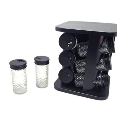 Imagem de Porta Condimentos Giratório Preto em Vidro 12 potes - DUARTES DISTRIBU
