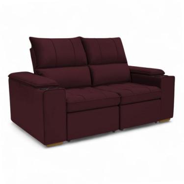 Imagem de Sofá Retrátil Reclinável 2 Lugares 1,90m Boni Veludo Vermelho Bordô - 