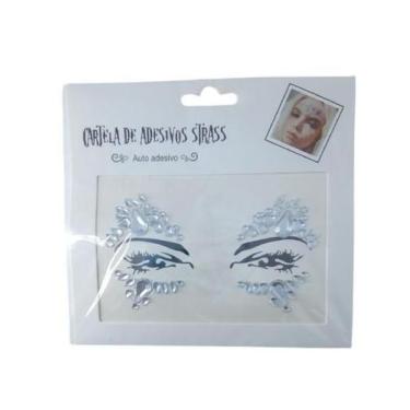 Imagem de Adesivo Para o Rosto Strass Prata Cristal "Modelo 30" Festas Carnaval 