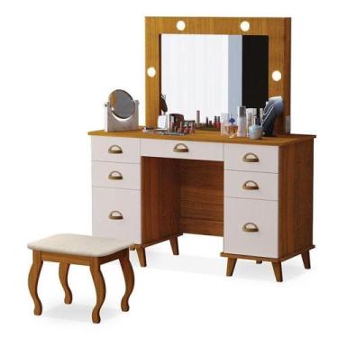 Imagem de Penteadeira Camarim New Seul Com Banqueta Almofadada Freijó Maní - Lua