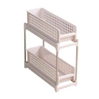 Imagem de Organizador de carrinho de armazenamento Rolando espaço versátil ajustável economizando um carrinho de armazenamento elegante e elegante para o banheiro de cozinha quarto plástico (2 camadas)