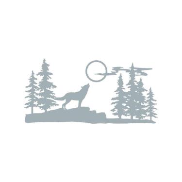 Imagem de Quadro Decorativo Cinza Mdf Lobo Nas Montanhas 40X20Cm