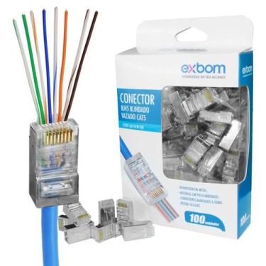 Imagem de Conector Blindado Rj45 Macho Cat6 cat5e De Rede Vazado 100un - EXBOM