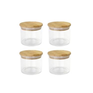 Imagem de Kit 4 Potes Herméticos de Vidro com Tampa de Bambu 450ml - DECORPLACE