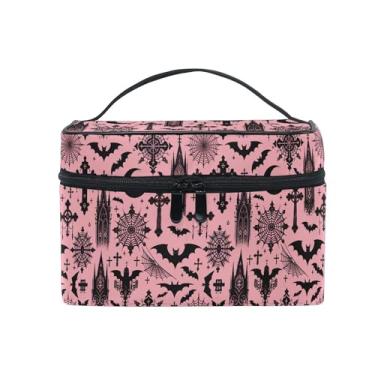 Imagem de Bolsa de maquiagem, bolsa organizadora de maquiagem rosa leopardo para viagem, estojos de cosméticos, bolsas de higiene pessoal para meninas, mulheres e mulheres, Bats I8897, OneSize