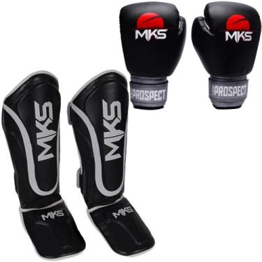 Imagem de Kit Luva Muay Thai Preta/Prata + Caneleira Muay Thai Preta - Prospect 