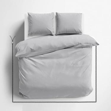 Imagem de Conjunto de capa de edredom com zíper de 3 lados, tamanho completo, cinza prateado - conjunto de capa de edredom de microfibra macia com fecho de zíper de 3 lados, capa de edredom tamanho casal (203 x