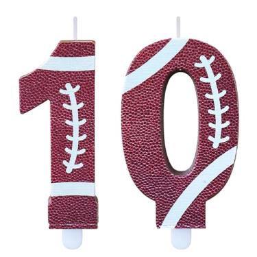 Imagem de CasaPopz Velas de número de aniversário de futebol para bolo, marrom, número 10, topo de bolo, topo de cupcake para decoração de festa de aniversário, suprimentos de lembrancinhas