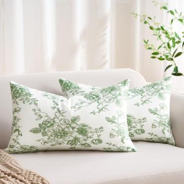 Imagem de Wosendy Capas de almofada lombar 30,5 x 50,8 cm veludo floral verde sálvia vintage flores decoração capas de almofada folhas ao ar livre fazenda planta silvestre almofada decorativa para sofá-cama
