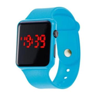 Imagem de Relógio Digital Infantil Adulto De Led Pulseira Bracelete Quadrado azu