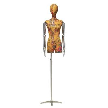 Imagem de Mannequin Manequim feminino destacável estilo chinês, torso ajustável em fibra de vidro e braços galvanizados, expositor de roupas para loja(Yellow)