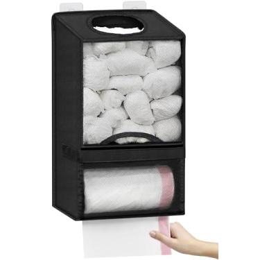 Imagem de Porta-sacos de plástico para sacolas de mercearia – Suporte grande de parede para sacola de compras com dispensador para cozinha, organizador de sacos plásticos 2 em 1 de pano Oxford para economia de