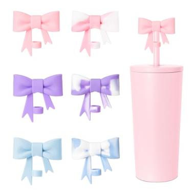 Imagem de YAYAYOUNG 6 peças de capas clássicas de canudo de arco de 8 mm compatíveis com copos Stanley, protetores de tampas reutilizáveis e fofos de silicone para canudo, canudo, acessórios