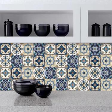 Imagem de ESSMOKO Adesivos de azulejo 3D PVC autoadesivo papel de parede cozinha fogão banheiro adesivos à prova d'água e à prova de óleo azul 40 * 500 cm