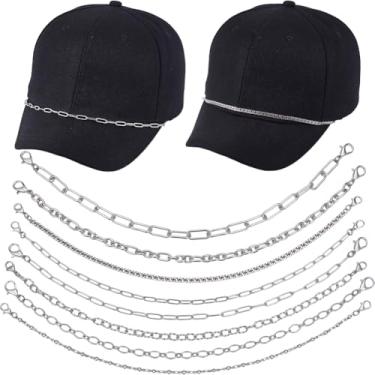 Imagem de SUNNYCLUE 1 caixa, 8 peças, 8 estilos, prata, chapéu de caminhoneiro, corrente de metal, corrente de chapéu de metal, aço inoxidável, destacável, sortidos, clipe de papel, decoração de elos cubanos