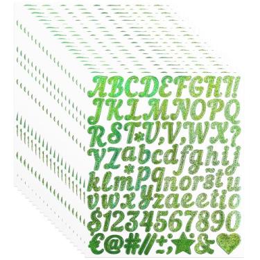 Imagem de ZTXPRO 20 folhas de adesivos com números de letras, adesivos autoadesivos de 2,5 cm para álbuns, decoração, artesanato e bricolagem, verde