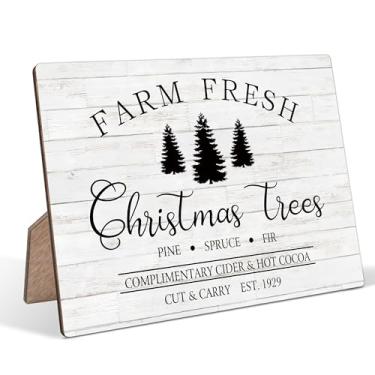 Imagem de Placa de árvore de Natal fresca da fazenda, placa de madeira rústica de Natal, decoração de mesa e pendurar na parede, decorações de mesa/prateleira de Natal de 12 x 17 cm para casa, cozinha, banheiro