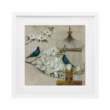 Imagem de Stupell Industries Estampa emoldurada branca floral Bluebird Menagerie sob vidro por Elaine Vollherbst, 40,6 x 40,6 cm