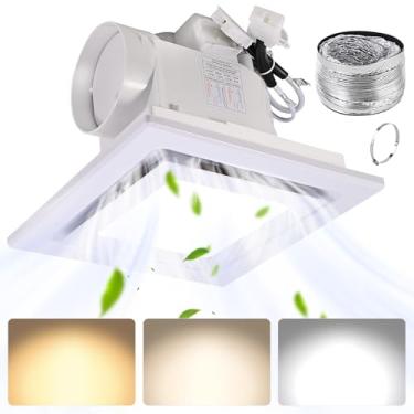 Imagem de FEITON Exaustor de banheiro quadrado com luz LED, temperatura de cor ajustável (3000K/4500K/6000K), 110 CFM 30W 4 polegadas duto, 110-220V 1.0 Sones silencioso ventilador de ventilação de banheiro