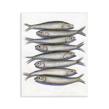 Imagem de Stupell Industries Desenho de arte de parede de peixe anchova empilhado por Michael Willett, 35 x 28 cm