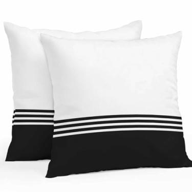 Imagem de Conjunto de 2 capas de almofada impermeáveis para ambientes externos com listras pretas e brancas 45,7 x 45,7 cm, fronhas decorativas minimalistas, fronhas de almofada de pátio para sofá-cama, cadeira