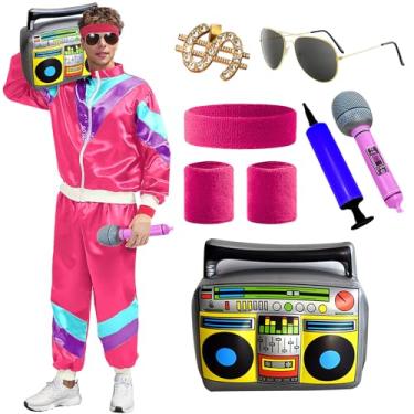 Imagem de Conjunto de fantasia de dança hip hop anos 80, 90, feminino, masculino, retrô, roupa de festa temática de Halloween, Vermelho rosa, G