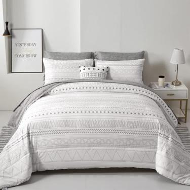 Imagem de Conjunto de edredom WONGS BEDDING Boho King Size 7 peças cinza branco