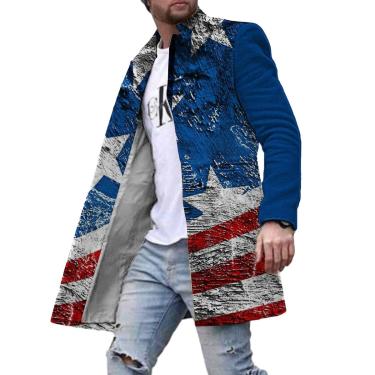 Imagem de Casaco De Tweed Masculino Com Estampa Masculina Stand Up Collar Casaco Masculino Casaco Casual Decoração De Bolso Casaco Longo Jaqueta Masculina Com Botão Frontal, Xldy-05, XL