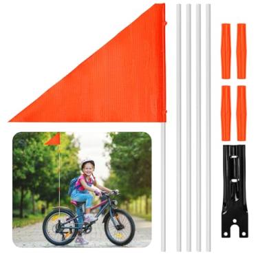 Imagem de Bandeira de segurança para bicicleta com mastro - 1,5 m 21 x 28 cm ajustável impermeável bandeira de bicicleta laranja com suporte de montagem de bicicleta, haste de fibra de vidro durável, adequada