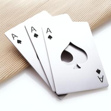 Imagem de KIT 03 ABRIDOR DE GARRAFA EM AÇO INOX – FORMATO CARTA DE BARALHO, COMPACTO E PORTÁTIL, IDEAL PARA CHURRASCO, POKER E PRESENTES CRIATIVOS "ÁS DE ESPADA"