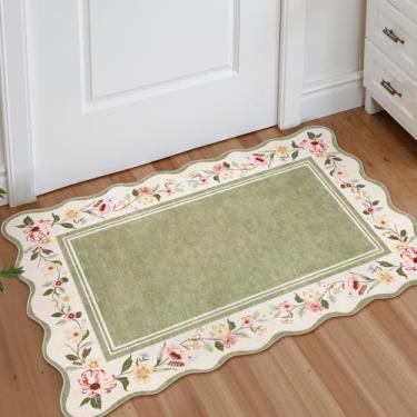 Imagem de Lahome Tapete floral 2x3, tapetes de cozinha verdes ultrafinos laváveis tapetes internos para entrada antiderrapante, boho, recortado resistente a manchas, tapetes pequenos para banheiro, quarto