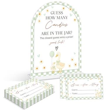 Imagem de Jogos de chá de bebê - Goose Guess How Many Doces Are in the Pote, 1 placa de acrílico em arco e 50 cartas de adivinhação, jogo de revelação de gênero, suprimentos de decoração de chá de bebê de ganso