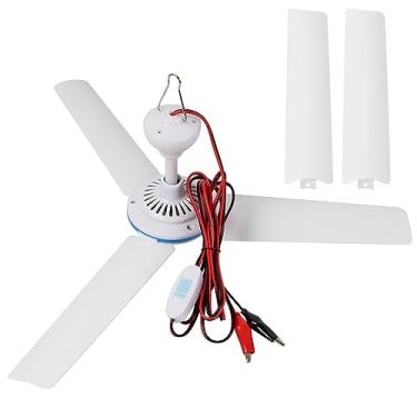Imagem de NPKRRSK Ventilador de teto portátil DC 12V 19,7 polegadas Mini ventilador de teto suspenso ventiladores de barraca de acampamento para trailer ao ar livre, ventilador de teto alimentado por bateria