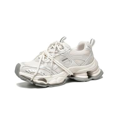 Imagem de BEAU TODAY Tênis feminino grosso, moderno para mulheres, sapatos de couro confortáveis femininos, sapatos casuais leves e grossos para pais, Bege, 34