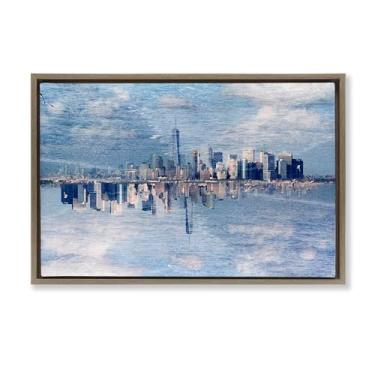 Imagem de Stupell Industries Design de arte de parede em tela flutuante marrom com reflexo do horizonte da cidade por Robin Vandenabeele, 43 x 63 cm