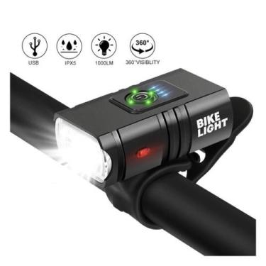 Imagem de Farol Ciclismo Bike 2 Led Cree Medidor Recarregável USB - ATENA