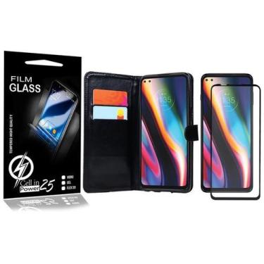 Imagem de Pelicula Vidro 3D + Capa Carteira PRETA Moto G 5G Plus 6.7 XT2075 - Ce