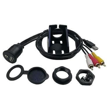 Imagem de ZdyCGTime Cabo de montagem USB de 3,5 mm AUX e painel USB e montagem de extensão fêmea de áudio de 3,5 mm para USB e 3 RCA fêmea, montagem de painel, cabo de montagem de painel de montagem nivelada para motocicleta de barco (3,5 mm e USB, 1 m)