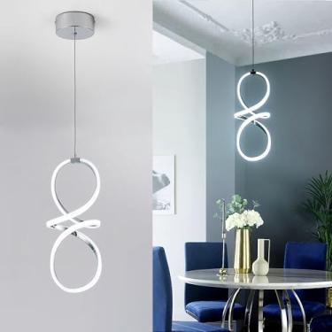 Imagem de MAYNA Luzes pendentes de LED modernas ilha de cozinha, lustre cromado, luminária suspensa de altura ajustável de 22W para cozinha, sala de jantar, quarto, mesa de café, 1 pacote
