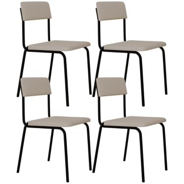 Imagem de Kit 04 Cadeiras Estofada Para Sala De Jantar Sense Preto C01 Linho Palha - Lyam Decor