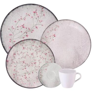 Imagem de Aparelho de Jantar 20 Peças Tramontina Floralis Porcelana Floral Rosa 4 Pessoas